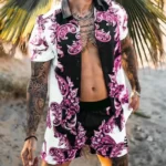 2023-Summer-men-s-loose-shirt-casual-shorts-printed-beach-style-suit