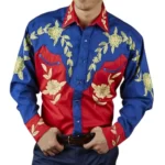 Spring-Men-Western-Printed-Long-Sleeve-Shirts-Casual-Loose-Slim-T-shirt-Button-Down-Dress-Shirt