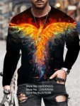 2023-Men-s-Shirt-Round-Neck-Fire-Phoenix-3D-Printing-Long-Sleeve-T-shirt-Fashion-Animal